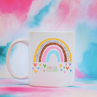Caneca De Café Enfermeira Colorida Personalizada do Arco-Íris