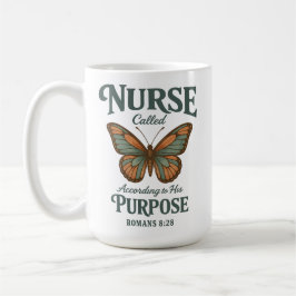 Caneca De Café Enfermeira Cristã Romans 8:28 Borboleta Fé