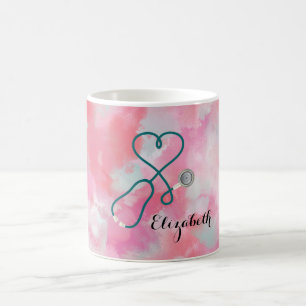 Caneca De Café Enfermeira de Água Rosa Elegante Médico