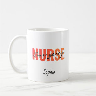 Caneca De Café Enfermeira de Emergência Personalizada Tipografia