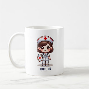 Caneca De Café Enfermeira de manga bonita com olhos castanhos de