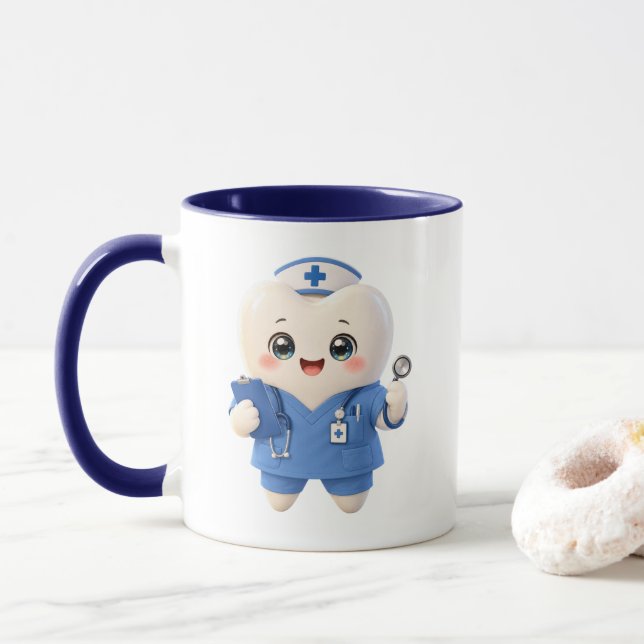 Caneca de Café Enfermeira Dente Fofo | Presente Od (Com Donut)