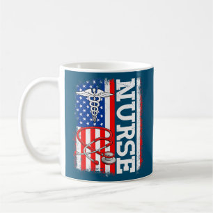 Caneca De Café Enfermeira Divertida Estetoscópio EUA Bandeira Ame