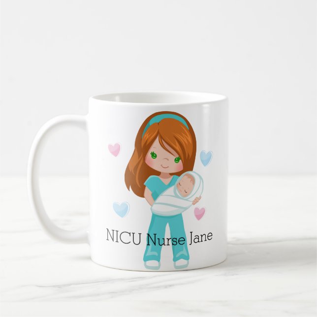 Caneca De Café Enfermeira NICU de Cabelo Vermelho Personalizado c (Esquerda)