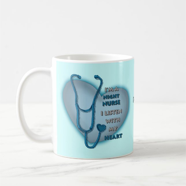 Caneca De Café Enfermeira Noturna Coração Azul (Esquerda)