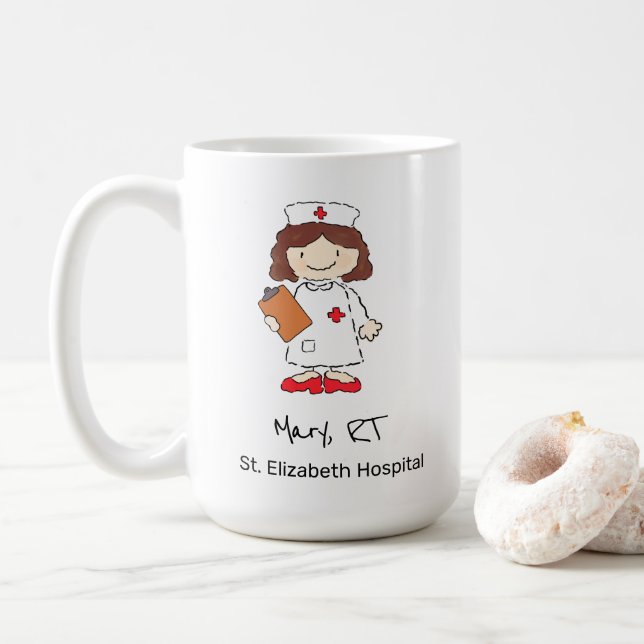 Caneca De Café Enfermeira Personalizada Bonita Doutor Desenhou Ca (Com Donut)