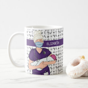 Caneca De Café Enfermeira Personalizada de Baby OB/GYN