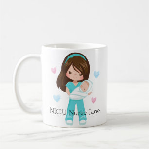 Caneca De Café Enfermeira personalizada do Brunette NICU com bebê