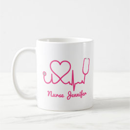 Caneca De Café Enfermeira Personalizada Rosa Nome Stethoscope Lin