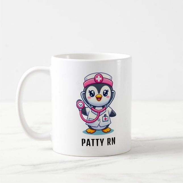 Caneca De Café Enfermeira Pinguim-Rosa-Rosa-Estioscópio Personali (Esquerda)