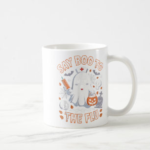 Caneca De Café Enfermeira Retro Ghost Halloween Vacina Diz Boo À