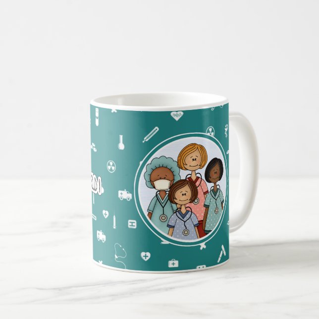 Caneca De Café Enfermeiras curam o mundo (Frente Esquerda)