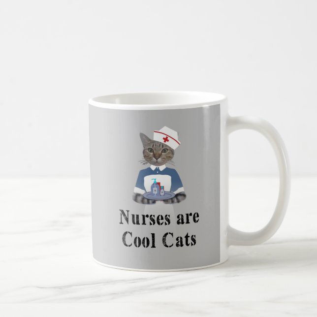 Caneca De Café Enfermeiras são Gatos Legal Cinza Gato Engraçado (Direita)
