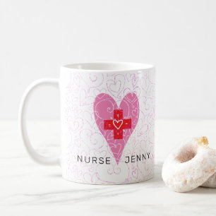 Caneca De Café Enfermeiro Corações Rosa Vermelho Personalizado