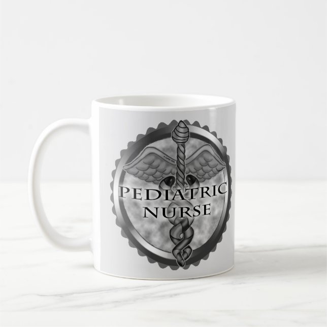 Caneca De Café Enfermeiro Pediátrico da cinza caduceus (Esquerda)