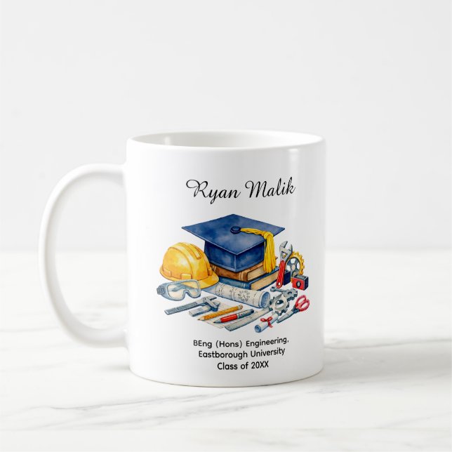 Caneca De Café 🎓Engineering Grad   Custom Name & Degree (Esquerda)
