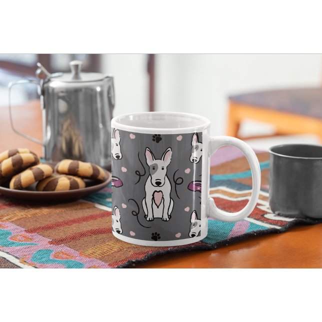 Caneca De Café English Bull Terrier Coffee Mug | Cute Dog Lover  (White Bull Terrier Dog Art on Ceramic Coffee Mug.)