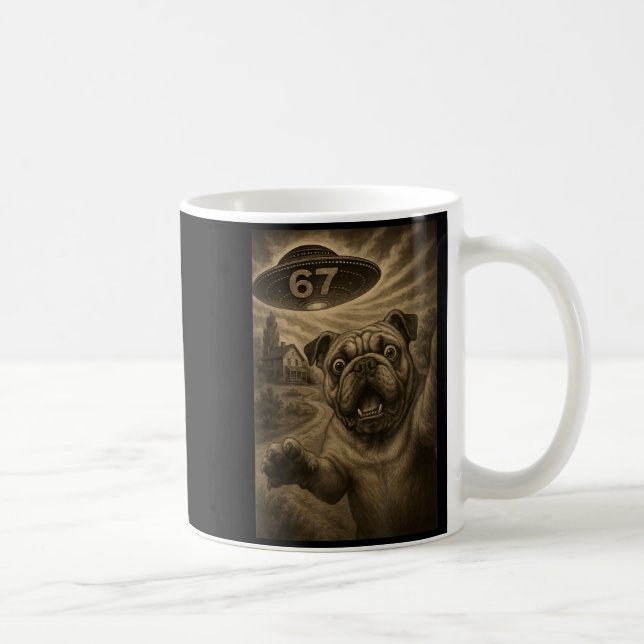 Caneca De Café English Bulldog Dog Selfie 67 Meme Six Seven Funny (Direita)