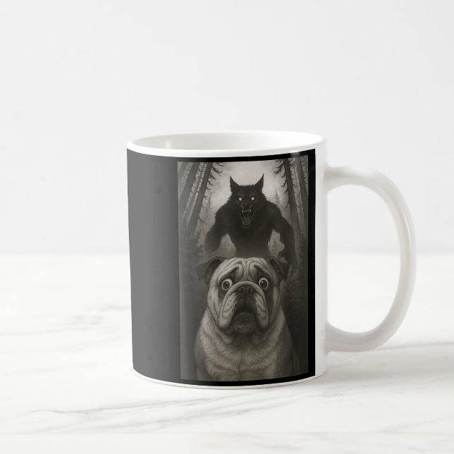 Caneca De Café English Bulldog Selfie With Werewolf Funny  (Direita)