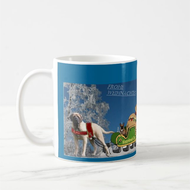 Caneca De Café English Mastiff u French Bulldog Frohe Weihnachten (Esquerda)