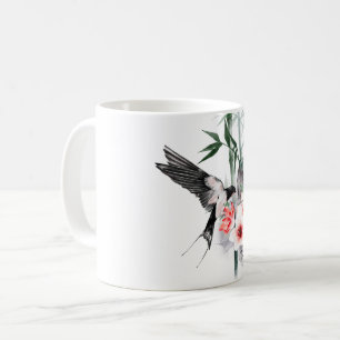 Caneca De Café Engolir com Bambu e flores Clássica