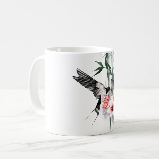 Caneca De Café Engolir com Bambu e flores Clássica (Frente Esquerda)