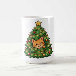 Caneca de Café Engraçada com Gato na Árvore de Nat