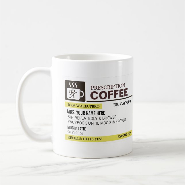 Caneca de café engraçada da prescrição (Esquerda)