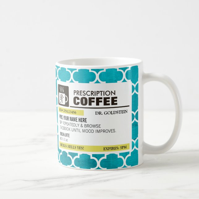 Caneca de café engraçada da prescrição com (Direita)
