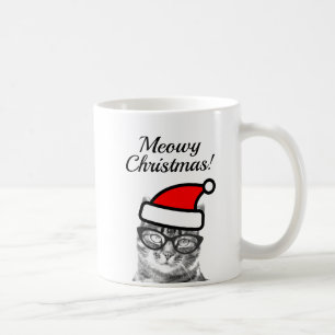 Caneca de café engraçada do gato do papai noel d