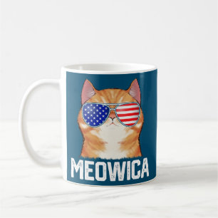 Caneca De Café Engraçado 4 De Julho Meowica American Flag Cat Lov