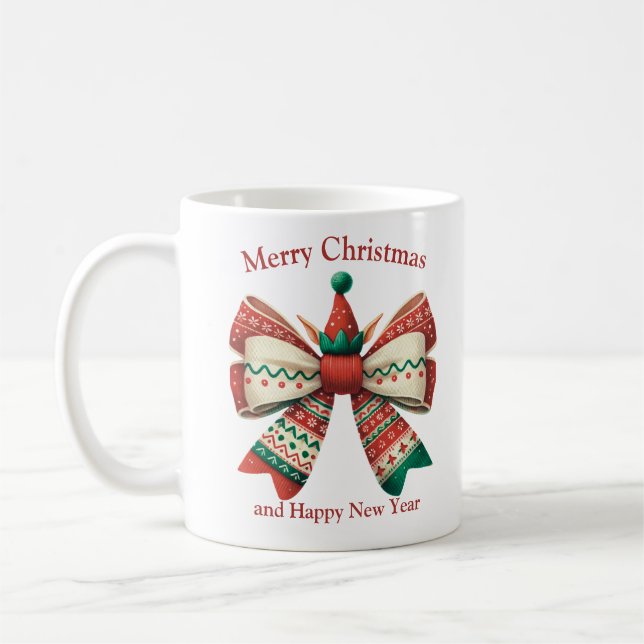 Caneca De Café Engraçado arco apressado de Natal com chapéu de el (Esquerda)