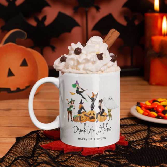 Caneca De Café Engraçado 'Bebam Até o Fim Bruxas' Halloween (Criador carregado)