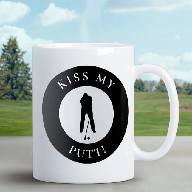 Caneca De Café Engraçado Beijo Meu Putt Golfer Humor Silhouette B (Criador carregado)