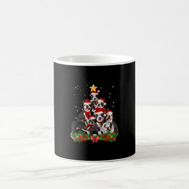 Caneca De Café Engraçado Boston Terrier Dog Árvore de Natal Prese (Centro)