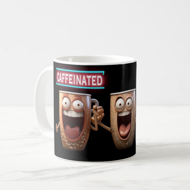 Caneca De Café Engraçado Caffeinado Cartoons Bobo Humor (Frente Esquerda)