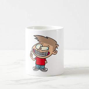 Caneca De Café Engraçado Cartoon Boy com Sorriso de Braços