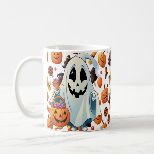 Caneca De Café Engraçado Cartoon Pumpkin Ghost (Esquerda)