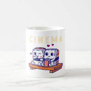 Caneca De Café Engraçado Casal Sushi assistindo cinema em casa