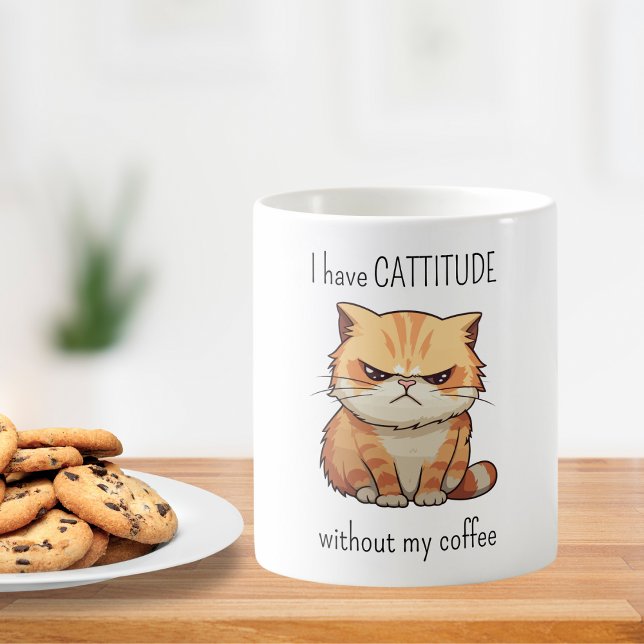 Caneca De Café Engraçado Cattitude (Criador carregado)