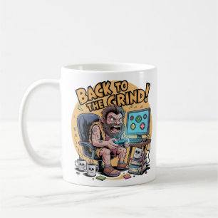 Caneca De Café Engraçado Caveman Gamer Office De Volta a Grind