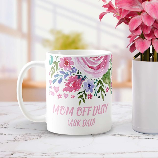 Caneca De Café Engraçado Cita A Mãe Do Serviço Aquarela Floral (Funny Quotes Mom Off Duty Watercolor Floral Coffee Mug)