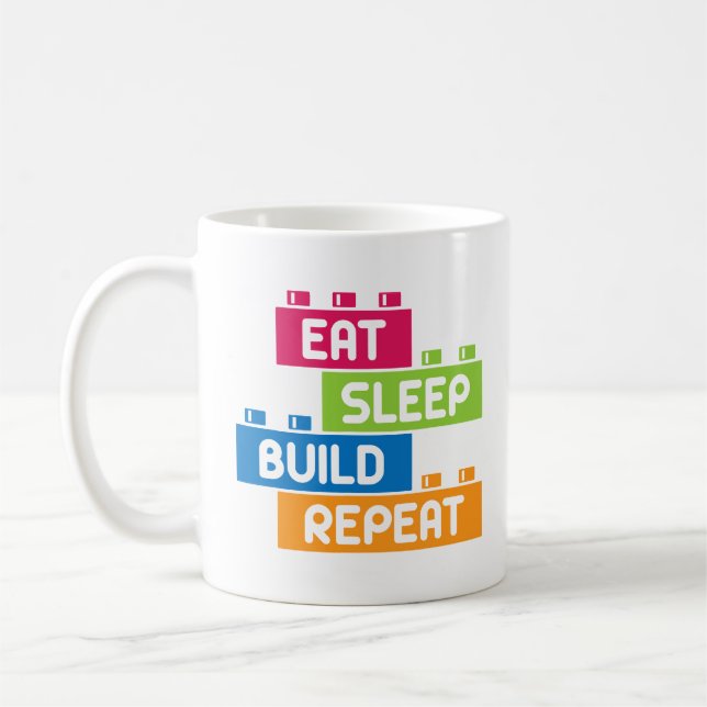 Caneca De Café Engraçado Comer Sono Construir Repetidamente Block (Esquerda)