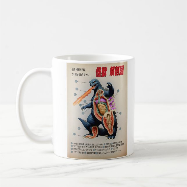 Caneca De Café Engraçado diagrama de anatomia japonês Kaiju (Esquerda)