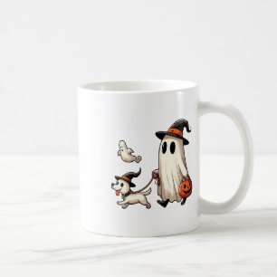 Caneca De Café Engraçado Fantasma Andando Cachorro Spooky Season 