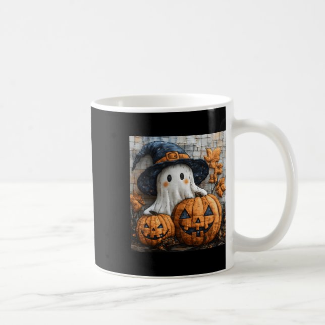Caneca De Café Engraçado Fantasma Pumpkin Bonito Patches de Hallo (Direita)