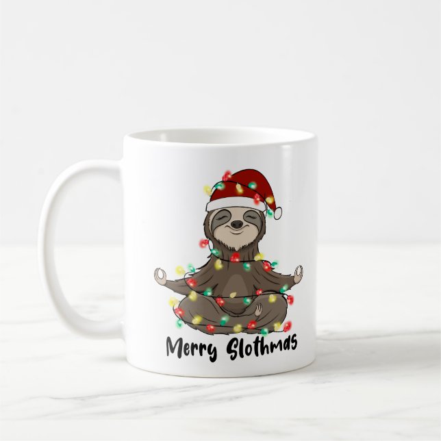 Caneca De Café Engraçado Feliz Slothmas Sloth (Esquerda)
