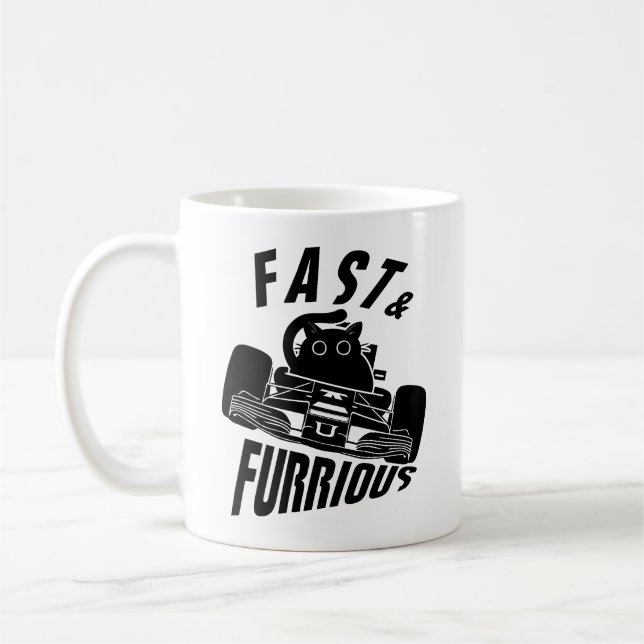 Caneca De Café Engraçado FURRurioso gato dirigindo carro (Esquerda)