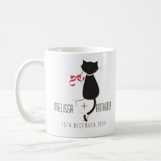 Caneca De Café Engraçado Gato Cauda Casal Monograma Noivado Casam