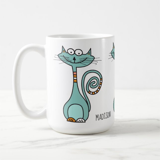 Caneca De Café Engraçado Gato com nomes personalizados (Esquerda)